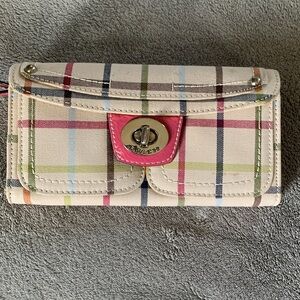 Coach Plaid Wallet with Pink Accent